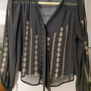 Black Sheer Embroidered Women's Top